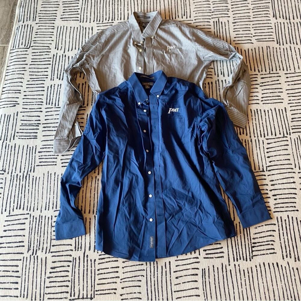 Eddie Bauer Blue and Gray Men's Collared Dress Shirts Large